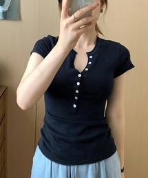 ヘンリーVネックショートスリーブニット