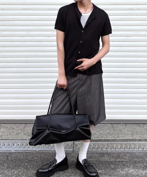 Chikashitsu +（チカシツプラス）の「【Chikashitsu +】stripe bermuda shorts (3color) / 【チカシツプラス】ストライプスラックスバミューダパンツ＜着用動画あり＞（スラックス・メンズ・ブラック/グレー/ネイビー・L/M）」の20枚目の写真