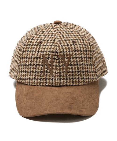 Manhattan Portage（マンハッタンポーテージ）の「Manhattan Portage / マンハッタンポーテージ NY EMB CHECK CAP ニューヨーク エンブレム チェック キャップ チェック柄 千鳥格子 スウェード 配色 切り替え バイカラー ツートン フロントロゴ 刺繍 カジュアル レトロ トラッド トラディショナル メンズ レディース 2026年秋冬 秋物（キャップ・メンズ・ホワイト/ブラウン/グレー・FREE）」の6枚目の写真