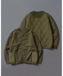 Fleece-Lined Quilted Panel Cardigan / 裏起毛キルティング切替カーディガン ワイドシルエット メンズ レディース ユニセックス トップス アウター