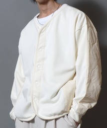 Fleece-Lined Quilted Panel Cardigan / 裏起毛キルティング切替カーディガン ワイドシルエット メンズ レディース ユニセックス トップス アウター