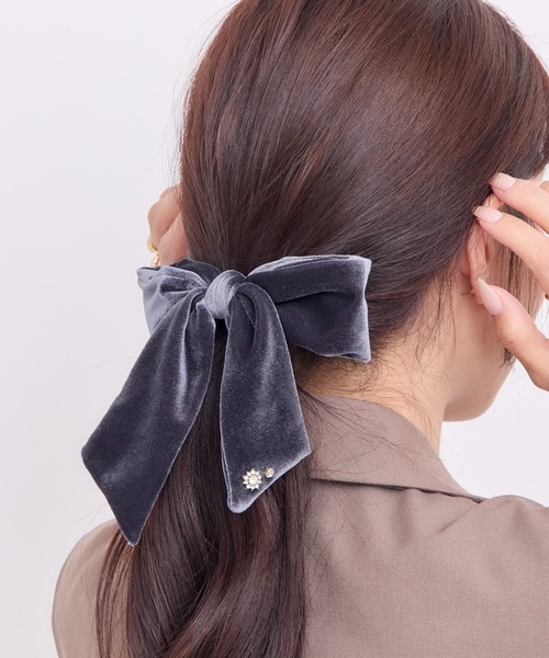 セール】ビジューベロアリボンバレッタ（バレッタ/ヘアクリップ