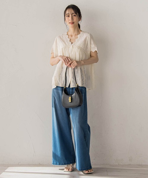 Droite lautreamont（ドロワットロートレアモン）の「刺繍ハシゴレースブラウス（シャツ/ブラウス・レディース・オフホワイト/チャコールグレー/ブルー・M）」の17枚目の写真