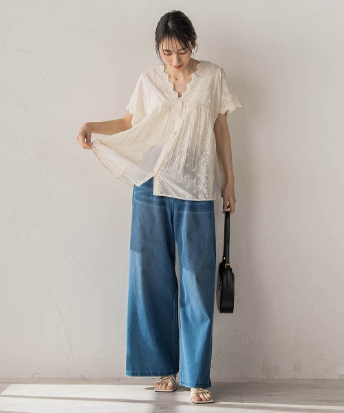 Droite lautreamont（ドロワットロートレアモン）の「刺繍ハシゴレースブラウス（シャツ/ブラウス・レディース・オフホワイト/チャコールグレー/ブルー・M）」の19枚目の写真