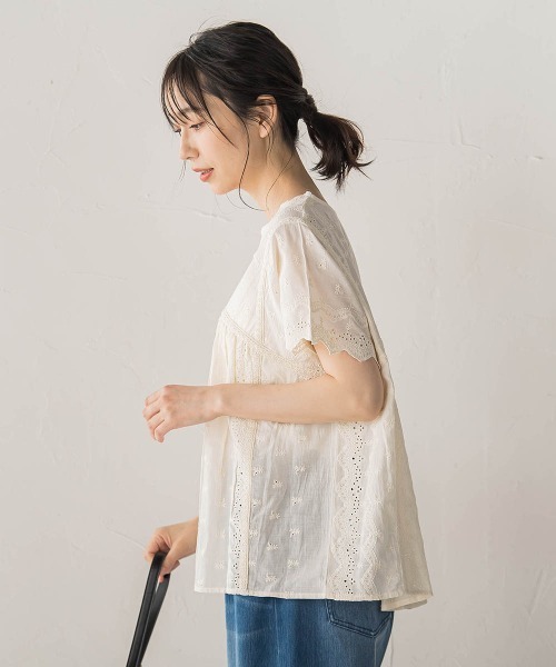 Droite lautreamont（ドロワットロートレアモン）の「刺繍ハシゴレースブラウス（シャツ/ブラウス・レディース・オフホワイト/チャコールグレー/ブルー・M）」の14枚目の写真