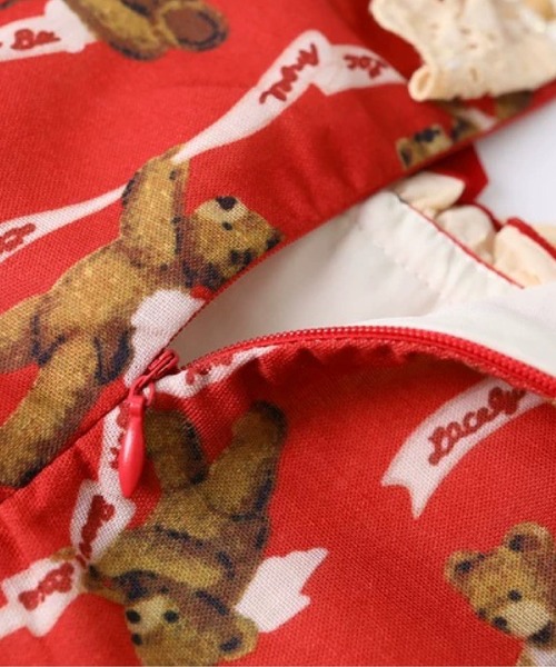 LA POMME petit(ラポミ・プチ)の「Red Motif Lace Flare Bear One Piece(ワンピース・レディース・レッド・FREE)」の3枚目の写真
