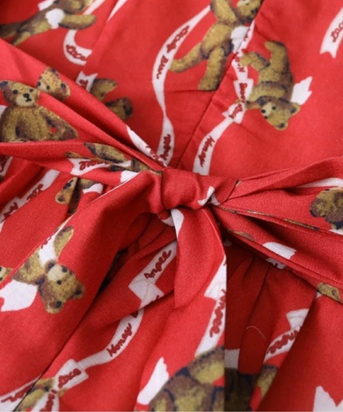 LA POMME petit(ラポミ・プチ)の「Red Motif Lace Flare Bear One Piece(ワンピース・レディース・レッド・FREE)」の4枚目の写真
