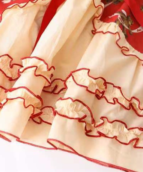 LA POMME petit(ラポミ・プチ)の「Red Motif Lace Flare Bear One Piece(ワンピース・レディース・レッド・FREE)」の5枚目の写真