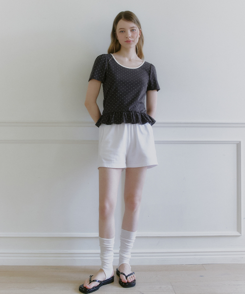 MICANE(ミケーネ)の「ララビドットショーツブラウスペプラムT(Tシャツ/カットソー・レディース・チャコール/クリーム/ライトグレー・1/2/3/4)」の6枚目の写真