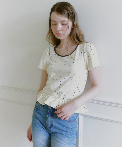 MICANE(ミケーネ)の「ララビドットショーツブラウスペプラムT(Tシャツ/カットソー・レディース・チャコール/クリーム/ライトグレー・1/2/3/4)」の7枚目の写真