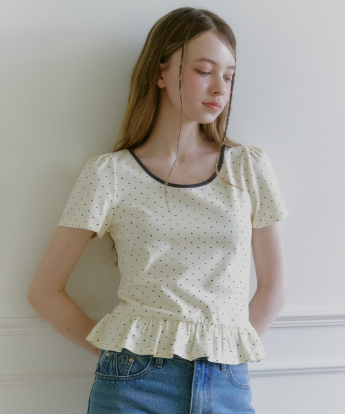 MICANE(ミケーネ)の「ララビドットショーツブラウスペプラムT(Tシャツ/カットソー・レディース・チャコール/クリーム/ライトグレー・1/2/3/4)」の8枚目の写真