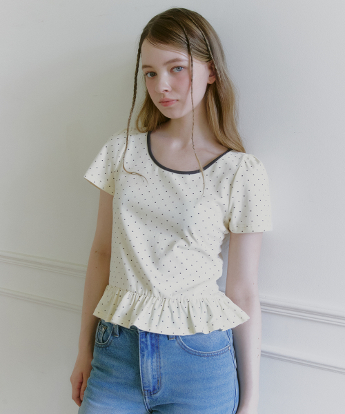 MICANE(ミケーネ)の「ララビドットショーツブラウスペプラムT(Tシャツ/カットソー・レディース・チャコール/クリーム/ライトグレー・1/2/3/4)」の9枚目の写真