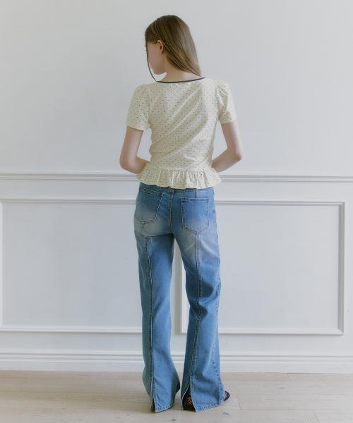 MICANE(ミケーネ)の「ララビドットショーツブラウスペプラムT(Tシャツ/カットソー・レディース・チャコール/クリーム/ライトグレー・1/2/3/4)」の10枚目の写真