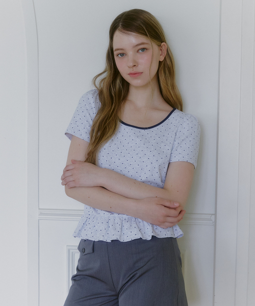 MICANE(ミケーネ)の「ララビドットショーツブラウスペプラムT(Tシャツ/カットソー・レディース・チャコール/クリーム/ライトグレー・1/2/3/4)」の11枚目の写真