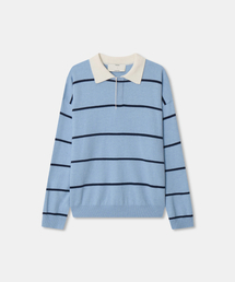 Stripe collar knit top / LIGHT BLUE