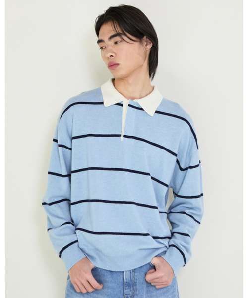 THEENDQUESTION(ジエンドクエスチョン)の「Stripe collar knit top / LIGHT BLUE(ニット/セーター・レディース・その他・1/2)」の2枚目の写真