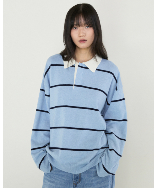 THEENDQUESTION(ジエンドクエスチョン)の「Stripe collar knit top / LIGHT BLUE(ニット/セーター・レディース・その他・1/2)」の3枚目の写真