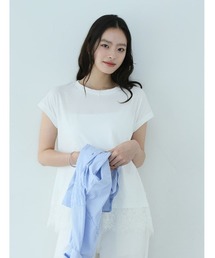 裾レースフレンチスリーブTシャツ