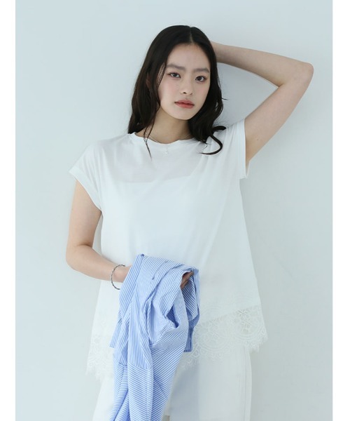 fifth（フィフス）の「裾レースフレンチスリーブTシャツ（Tシャツ/カットソー・レディース・ホワイト/ブラック・M）」の5枚目の写真