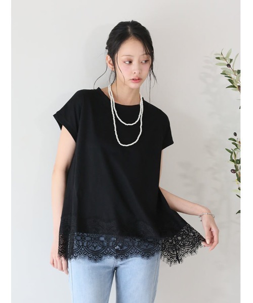 fifth（フィフス）の「裾レースフレンチスリーブTシャツ（Tシャツ/カットソー・レディース・ホワイト/ブラック・M）」の15枚目の写真