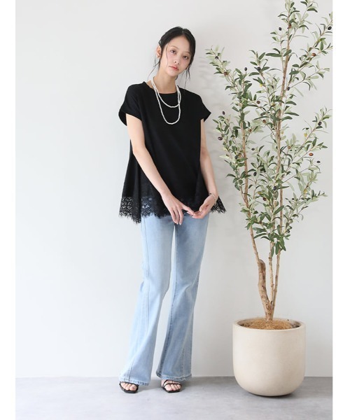 fifth（フィフス）の「裾レースフレンチスリーブTシャツ（Tシャツ/カットソー・レディース・ホワイト/ブラック・M）」の18枚目の写真