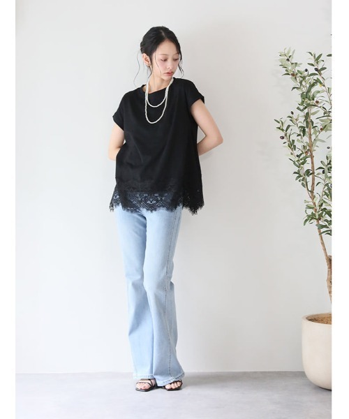 fifth（フィフス）の「裾レースフレンチスリーブTシャツ（Tシャツ/カットソー・レディース・ホワイト/ブラック・M）」の19枚目の写真