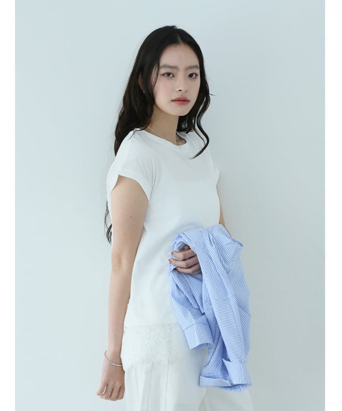 fifth（フィフス）の「裾レースフレンチスリーブTシャツ（Tシャツ/カットソー・レディース・ホワイト/ブラック・M）」の3枚目の写真