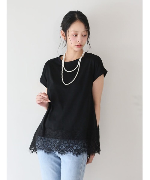 fifth（フィフス）の「裾レースフレンチスリーブTシャツ（Tシャツ/カットソー・レディース・ホワイト/ブラック・M）」の13枚目の写真
