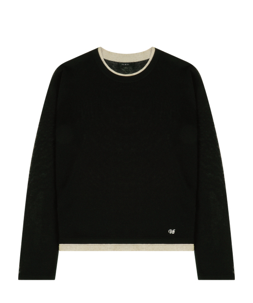 VLETI（ブレッティ）の「Linen Blend Contrast Layered Embroidery Knit (black)（Tシャツ/カットソー・レディース・ブラック・FREE）」の2枚目の写真