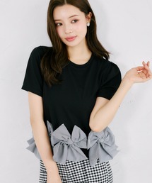 【ZOZO限定】裾ギンガムチェックリボン装飾半袖トップス
