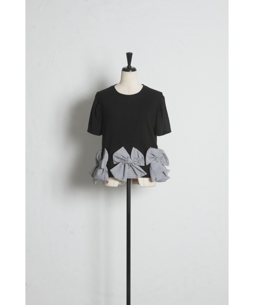 tocco closet(トッコ クローゼット)の「【ZOZO限定】裾ギンガムチェックリボン装飾半袖トップス(Tシャツ/カットソー・レディース・ホワイト/ブラック・M)」の13枚目の写真