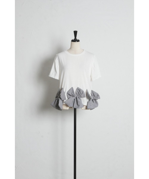 tocco closet(トッコ クローゼット)の「【ZOZO限定】裾ギンガムチェックリボン装飾半袖トップス(Tシャツ/カットソー・レディース・ホワイト/ブラック・M)」の14枚目の写真