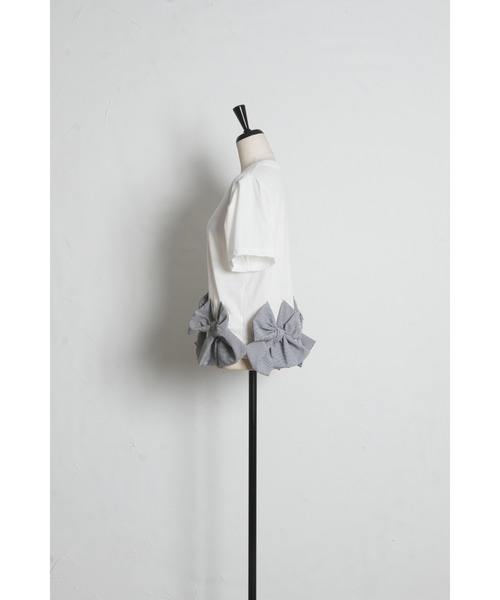 tocco closet(トッコ クローゼット)の「【ZOZO限定】裾ギンガムチェックリボン装飾半袖トップス(Tシャツ/カットソー・レディース・ホワイト/ブラック・M)」の3枚目の写真