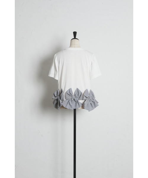 tocco closet(トッコ クローゼット)の「【ZOZO限定】裾ギンガムチェックリボン装飾半袖トップス(Tシャツ/カットソー・レディース・ホワイト/ブラック・M)」の4枚目の写真