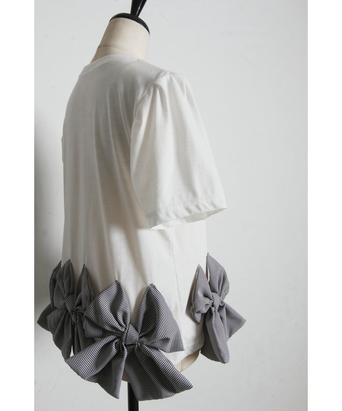 tocco closet(トッコ クローゼット)の「【ZOZO限定】裾ギンガムチェックリボン装飾半袖トップス(Tシャツ/カットソー・レディース・ホワイト/ブラック・M)」の8枚目の写真