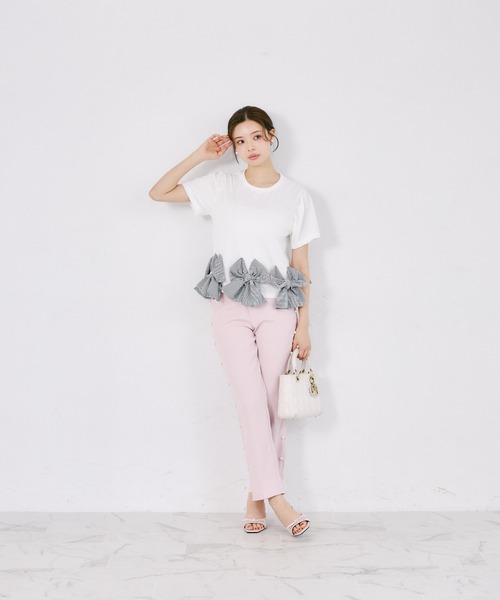 tocco closet(トッコ クローゼット)の「【ZOZO限定】裾ギンガムチェックリボン装飾半袖トップス(Tシャツ/カットソー・レディース・ホワイト/ブラック・M)」の21枚目の写真