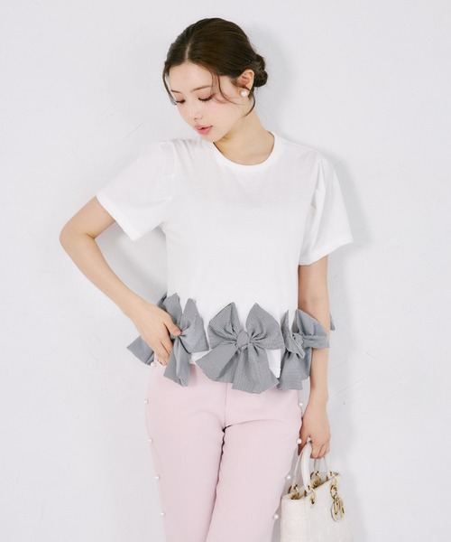 tocco closet(トッコ クローゼット)の「【ZOZO限定】裾ギンガムチェックリボン装飾半袖トップス(Tシャツ/カットソー・レディース・ホワイト/ブラック・M)」の22枚目の写真