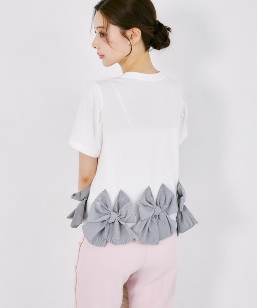 tocco closet(トッコ クローゼット)の「【ZOZO限定】裾ギンガムチェックリボン装飾半袖トップス(Tシャツ/カットソー・レディース・ホワイト/ブラック・M)」の17枚目の写真