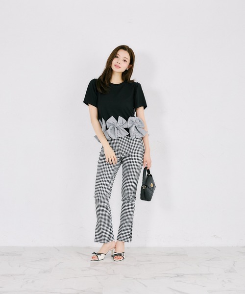 tocco closet(トッコ クローゼット)の「【ZOZO限定】裾ギンガムチェックリボン装飾半袖トップス(Tシャツ/カットソー・レディース・ホワイト/ブラック・M)」の18枚目の写真