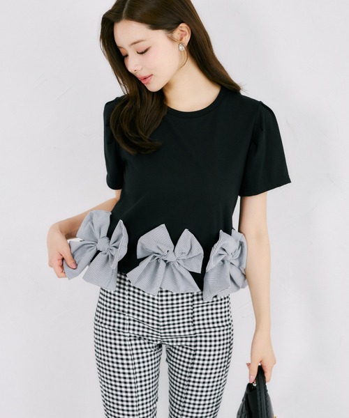 tocco closet(トッコ クローゼット)の「【ZOZO限定】裾ギンガムチェックリボン装飾半袖トップス(Tシャツ/カットソー・レディース・ホワイト/ブラック・M)」の20枚目の写真