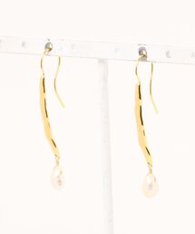 【CHAN LUU】GOLD WAVE PEARL DROP EARRINGS WHITE