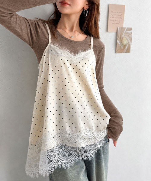 mily bilet(ミウィビレット)の「【mily bilet】レースを重ねて、いつものコーデを華やかに。レースキャミソール(キャミソール・レディース・グレー系1/アイボリー系1・X-LARGE/SMALL/LARGE/MEDIUM)」の1枚目の写真