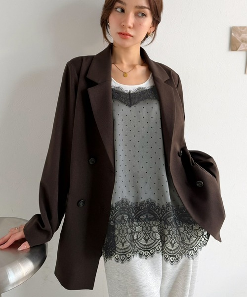 mily bilet(ミウィビレット)の「【mily bilet】レースを重ねて、いつものコーデを華やかに。レースキャミソール(キャミソール・レディース・グレー系1/アイボリー系1・X-LARGE/SMALL/LARGE/MEDIUM)」の4枚目の写真