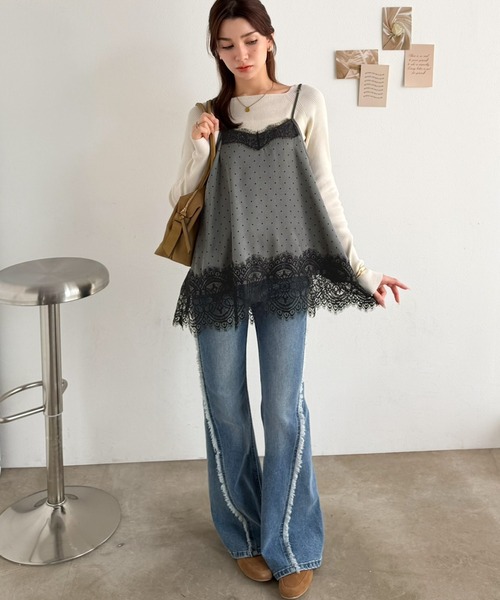 mily bilet(ミウィビレット)の「【mily bilet】レースを重ねて、いつものコーデを華やかに。レースキャミソール(キャミソール・レディース・グレー系1/アイボリー系1・X-LARGE/SMALL/LARGE/MEDIUM)」の7枚目の写真
