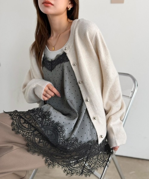 mily bilet(ミウィビレット)の「【mily bilet】レースを重ねて、いつものコーデを華やかに。レースキャミソール(キャミソール・レディース・グレー系1/アイボリー系1・X-LARGE/SMALL/LARGE/MEDIUM)」の3枚目の写真