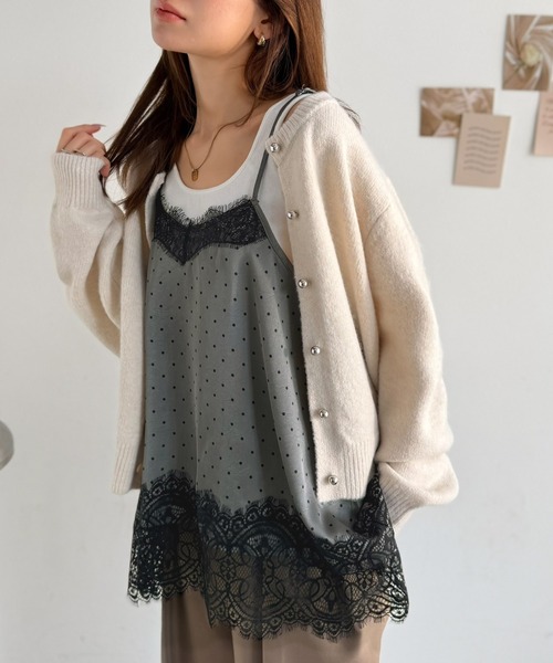 mily bilet(ミウィビレット)の「【mily bilet】レースを重ねて、いつものコーデを華やかに。レースキャミソール(キャミソール・レディース・グレー系1/アイボリー系1・X-LARGE/SMALL/LARGE/MEDIUM)」の9枚目の写真