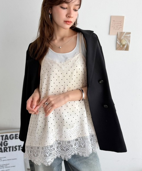 mily bilet(ミウィビレット)の「【mily bilet】レースを重ねて、いつものコーデを華やかに。レースキャミソール(キャミソール・レディース・グレー系1/アイボリー系1・X-LARGE/SMALL/LARGE/MEDIUM)」の18枚目の写真
