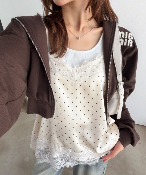 mily bilet(ミウィビレット)の「【mily bilet】レースを重ねて、いつものコーデを華やかに。レースキャミソール(キャミソール・レディース・グレー系1/アイボリー系1・X-LARGE/SMALL/LARGE/MEDIUM)」の22枚目の写真