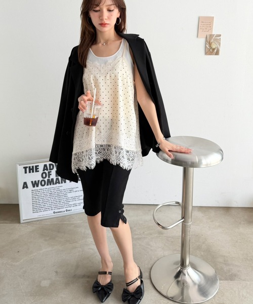 mily bilet(ミウィビレット)の「【mily bilet】レースを重ねて、いつものコーデを華やかに。レースキャミソール(キャミソール・レディース・グレー系1/アイボリー系1・X-LARGE/SMALL/LARGE/MEDIUM)」の21枚目の写真