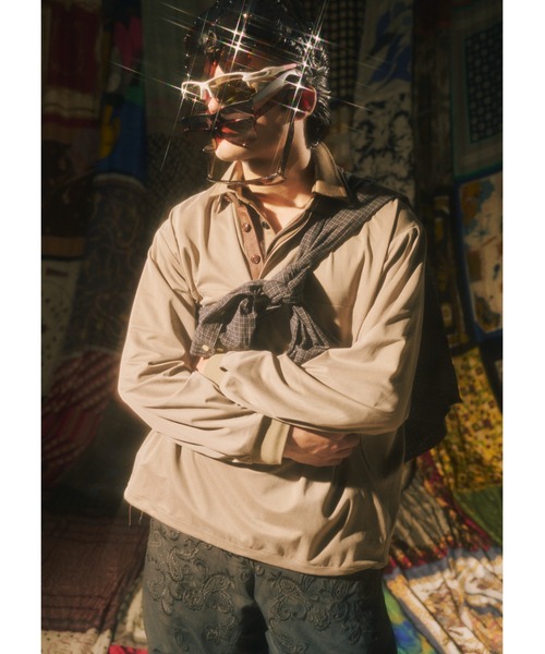 elephant TRIBAL fabrics(エレファントトライバルファブリックス)の「elephant TRIBAL fabrics Grandad Shirt (E38-3742)(シャツ/ブラウス・メンズ・ベージュ/ブラック・FREE)」の2枚目の写真